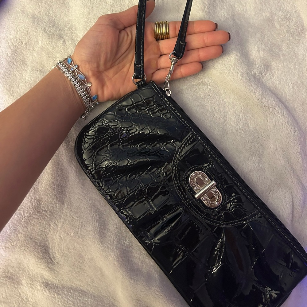 XOXO Black Glossy Clutch with Silver Clasp